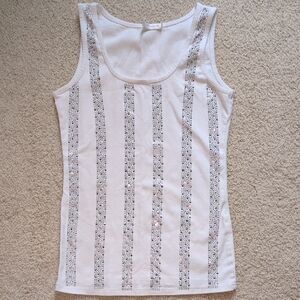 Womens White Sleeveless Top with Silver Rhinestone Accents Size S/M